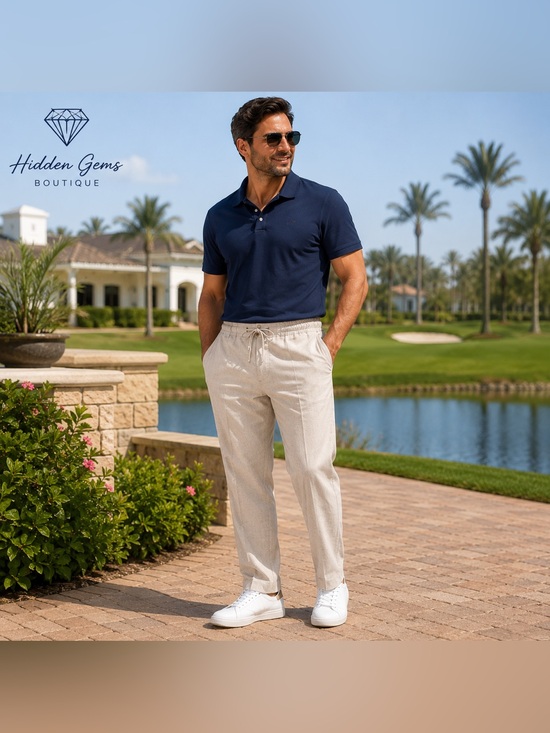 Cubavera Other - Cubavera Beige Drawstring Linen-Blend Chinos